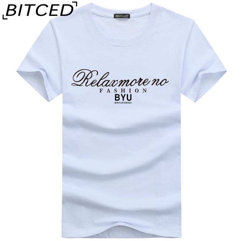 BITCED Kortermet t-skjorte i bomull for menn mote løs halvermet skjorte med trykt medfølende skjorte