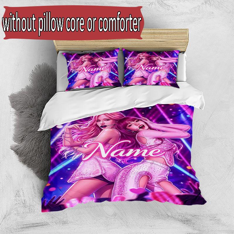 3pcs Duvet Cover Set (1*Duvet Cover + 2*Pillowcase, Without Core), Custom Name BLACKPINK Pattern Bedding Set, Home Bedroom Decor Gift