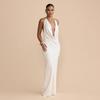 2026 Spring Halter Neck Open Back Strappy Dress - European & American Style, Slim & Flowy Design, Solid Color.