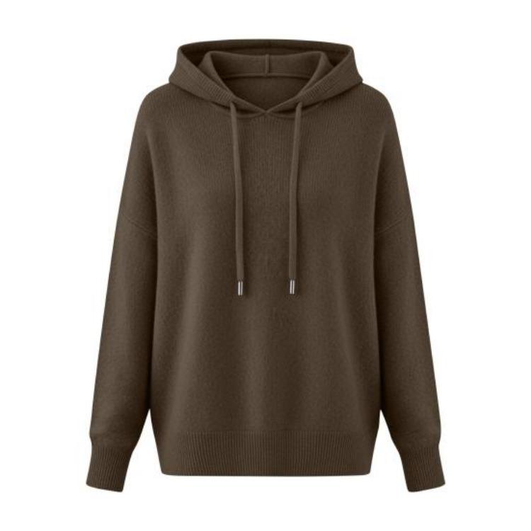Fall Winter Women Hooded Sweater Loose Fit Knitting Tops Long Sleeve Adjustable Drawstring Pullover S кофейный