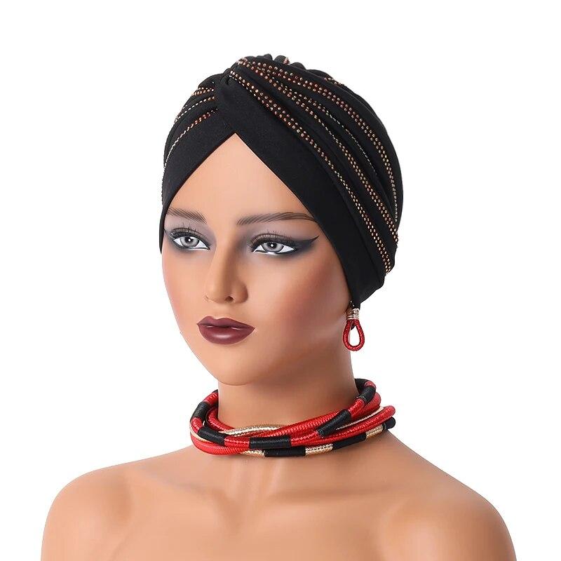 Fashion Women Diamonds Turban Hat Female Head Wraps