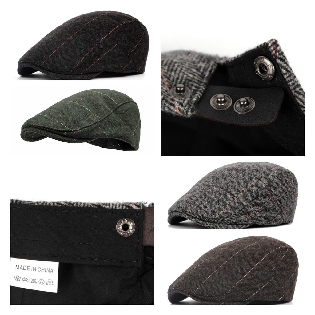 Beret Checkered Duckbill Retro Hat Vintage Men Woollen Cap Accessory Gift Adult