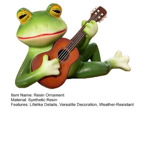 Yousheng Guitar Player Frog Statue Resin Lying Frog Ornament Garden Frog Figurine for Plant Pot Outdoor Indoor Shelf Desk