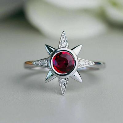 Anelli minimalisti con fiore solare per donna Colore argento rotondo pietra rossa impilabile anello sottile fedi nuziali gioielli Boho Party