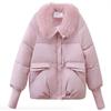 Winter Dames Warme Jas Dikke Bontkraag Jas Kort Dons Katoen Losse Buitenkleding Effen Casual Vrouwelijke Parka's Jassen