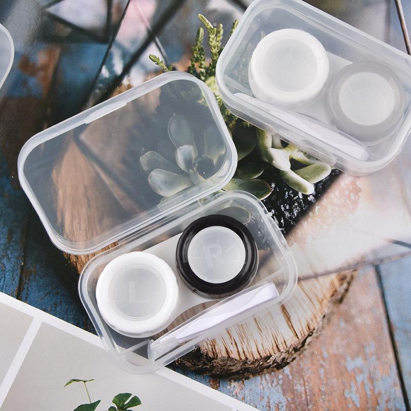 1pcs Candy Color Contact Lens Cases Simple Transparent Portable Eye Contacts Lenses Holder Box Case with Tweezers Wearing Tools
