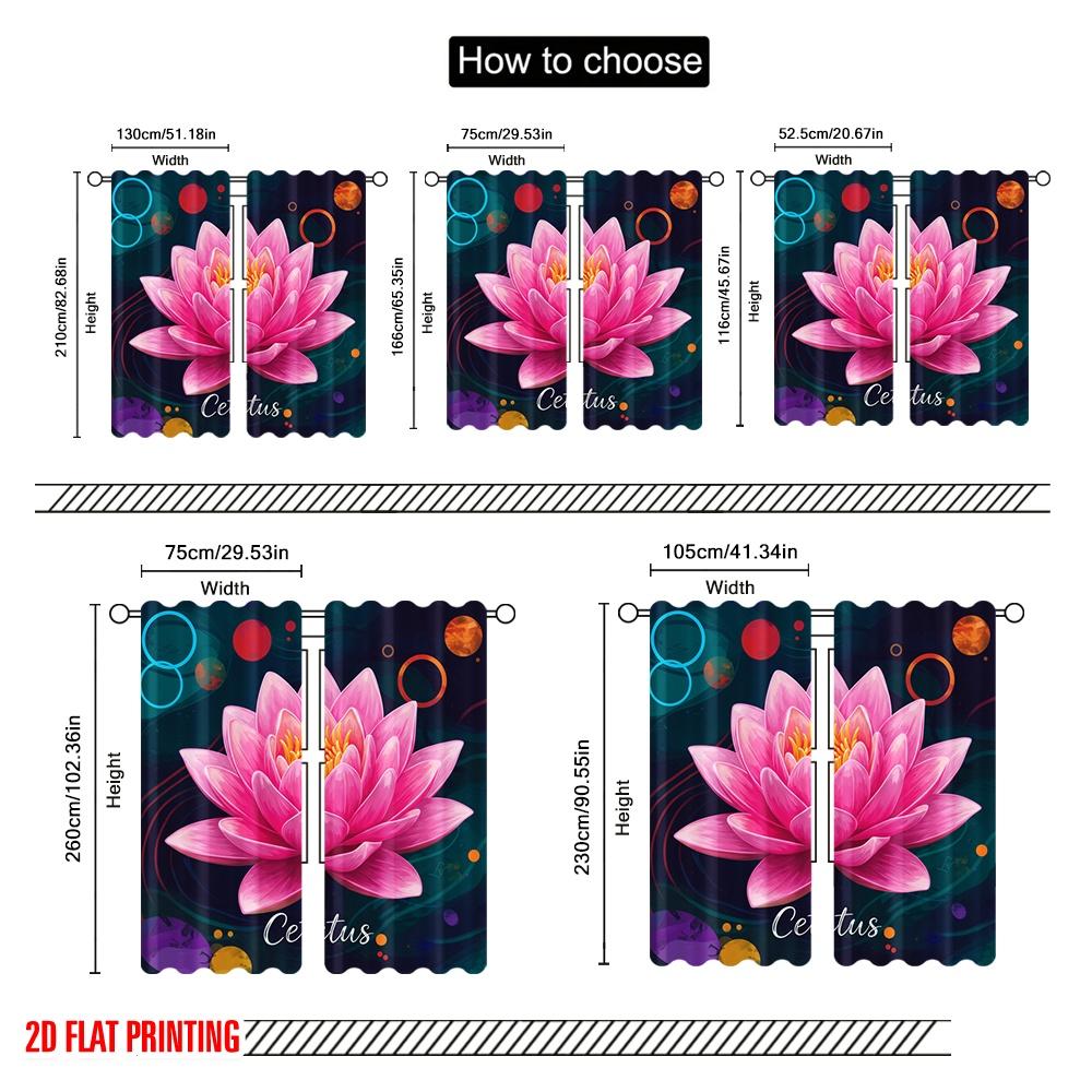 2 Stück 2D Flachdruck Fenstervorhänge Lotusblume Polyester Ohne Strom Festliche Vorhänge für Stände Studio-Requisiten