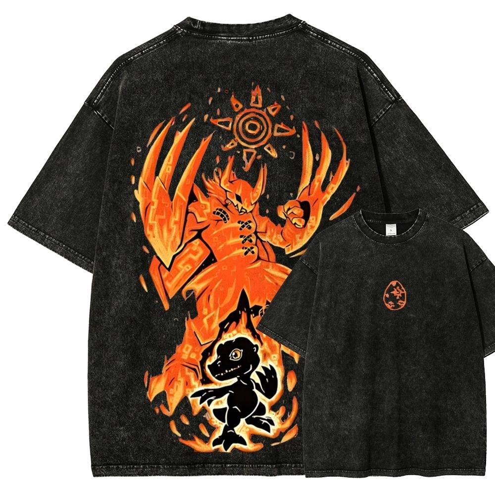 

Seraphimon T Shirt Men Digimon Patamon Vintage Acid Wash Streetwear Oversized Retro Japanese Anime Graphic Cotton Tees M