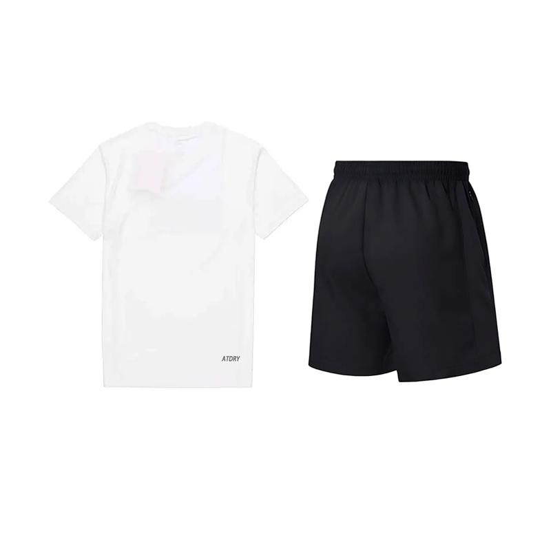 Li-Ning Plain Round Neck Pullover Short Sleeve T-Shirt Logo Simple Lightweight Comfortable Breathable Shorts Casual Sports Suit YTST081-2+AKSV843-1