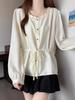 Autumn Collection Plus Size Ruffled Round Neck Long Sleeve French Tie-Up T-Shirt - Slimming Design 2026