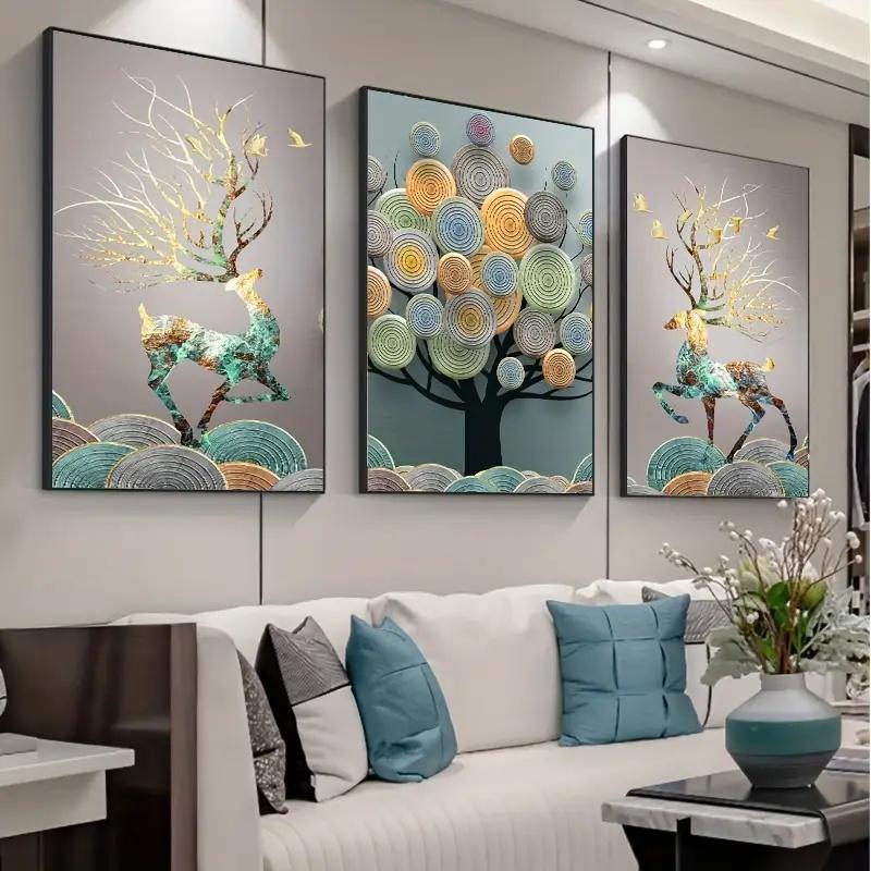 3pcs Abstract Poster Chinese Feng Shui Golden Rich Tree Print Wall Art Canvas Painting Art for Living Room Cuadros Decoration