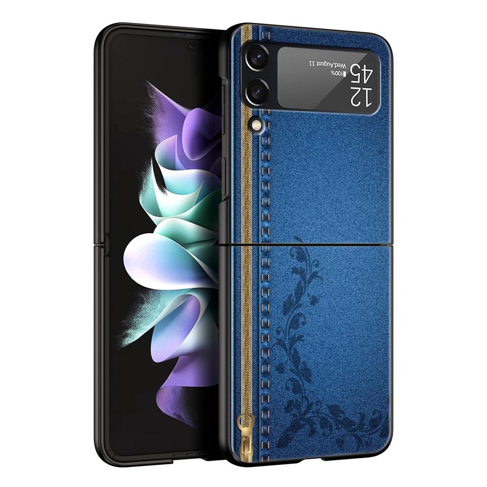 Leather Cloth Pattern Hard PC Phone Case For Samsung Galaxy Z Flip 7 6 5 4 Black Cover For Galaxy Z Flip 3 Foldable Fundas Shell