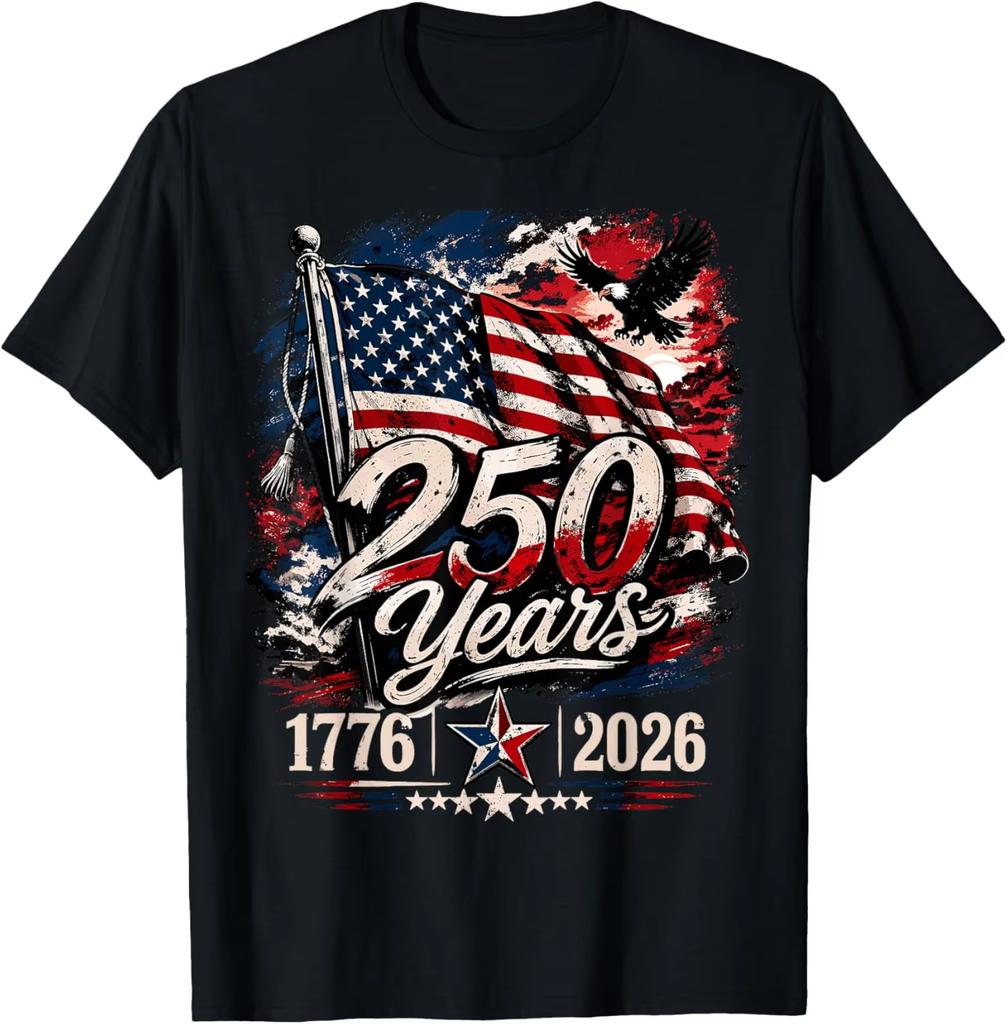 Summer 100% Polyester T-shirt - Retro Flag - Men's and Women's T-shirt - 250th Anniversary of the United States - Short Sleeve