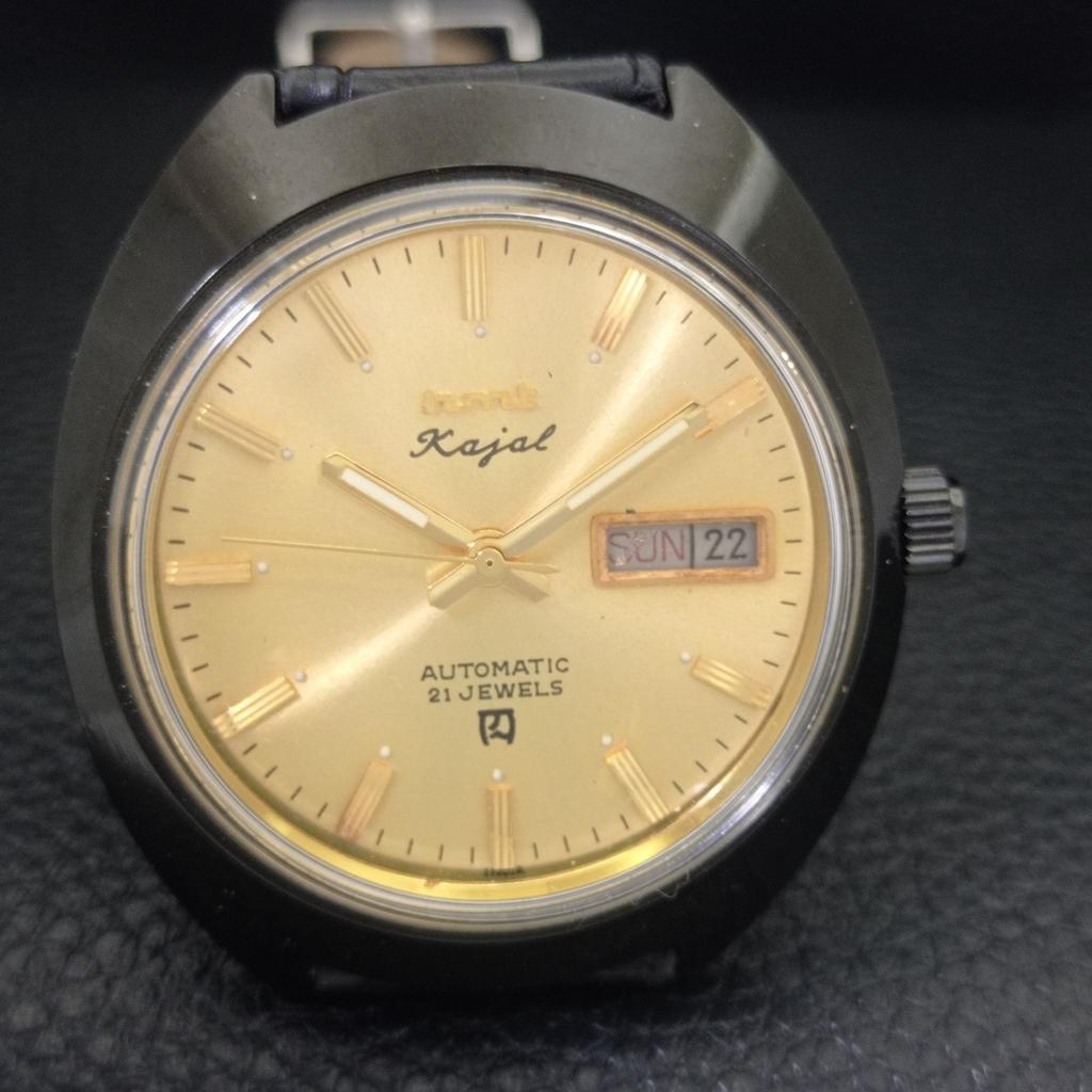 VINTAGE HMT RAJAT 8205 AUTOMATIC INDIAN MENS GOLDEN COLOR DIAL WATCH a703040-1 R212-a703040