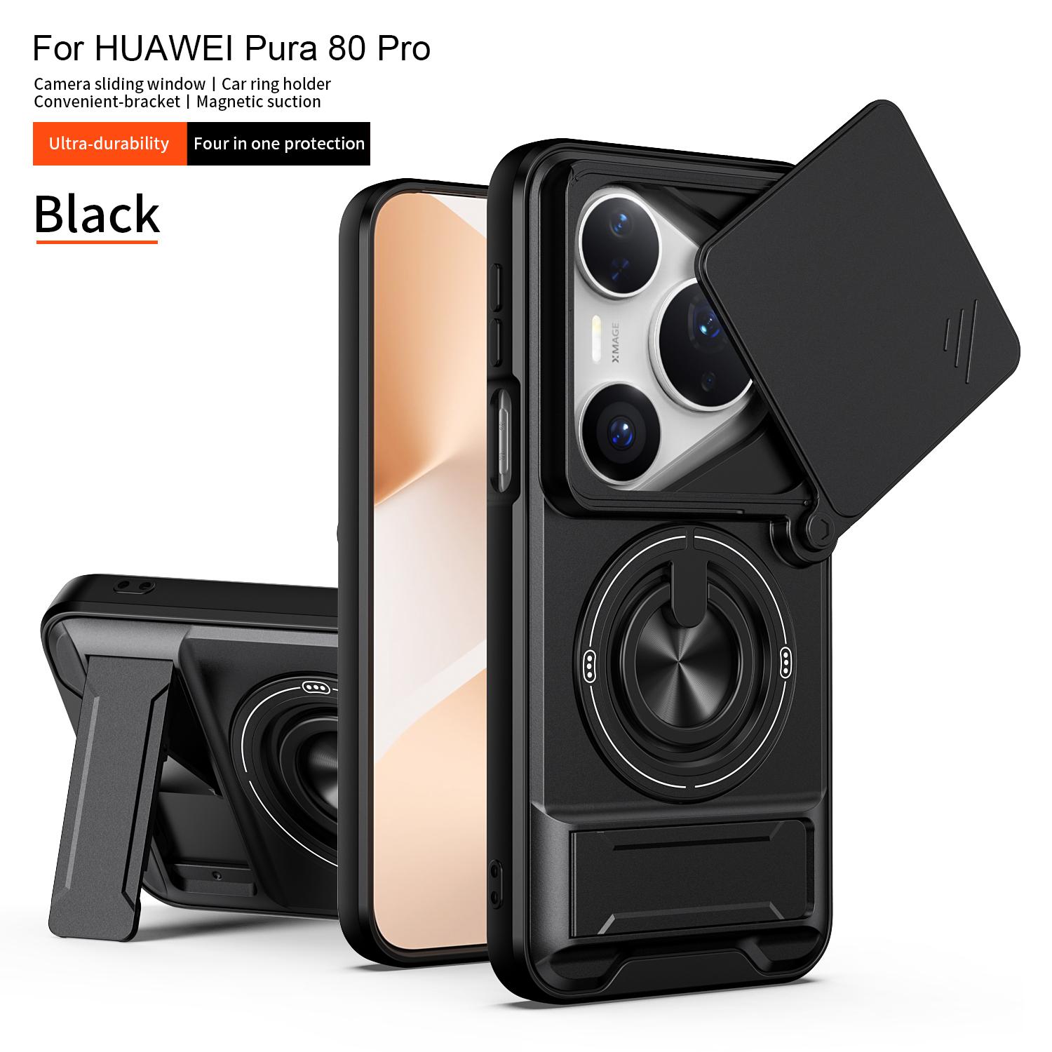 

Slide Camera Cover Compatible for Huawei Pura 80 Pro Case With Built-in Ring Stand and Folding Stand 6.8 чёрный