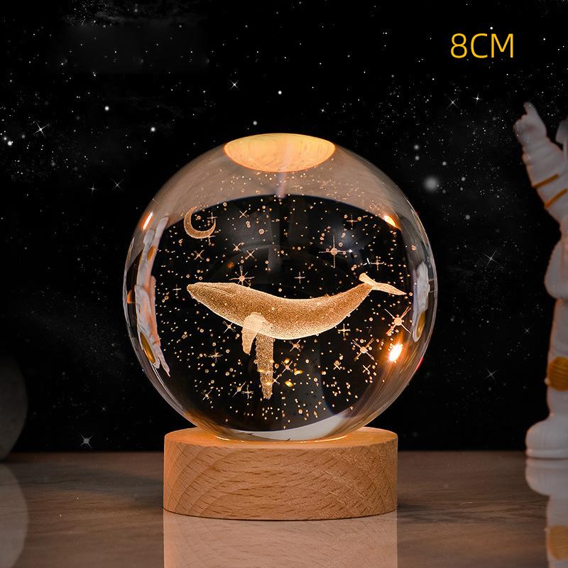 8cm 3D Crystal ball Crystal Planet Night Light Laser Engraved Solar System Globe Astronomy Birthday Gift Home Desktop Decoration