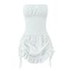 Angel Slim White Dress French Sweet and Spicy Stylish Embroider Bows Drawstring Lace Pure Desire Tube Top Dress