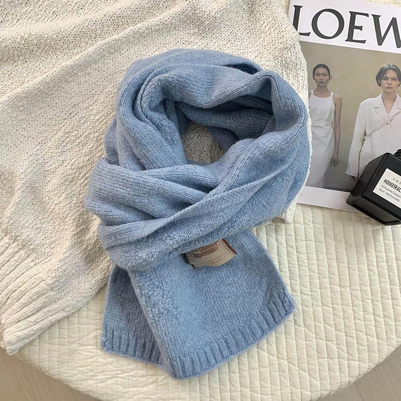Scarf women's autumn and winter new versatile thickened warm bow scarf wool knitted scarf