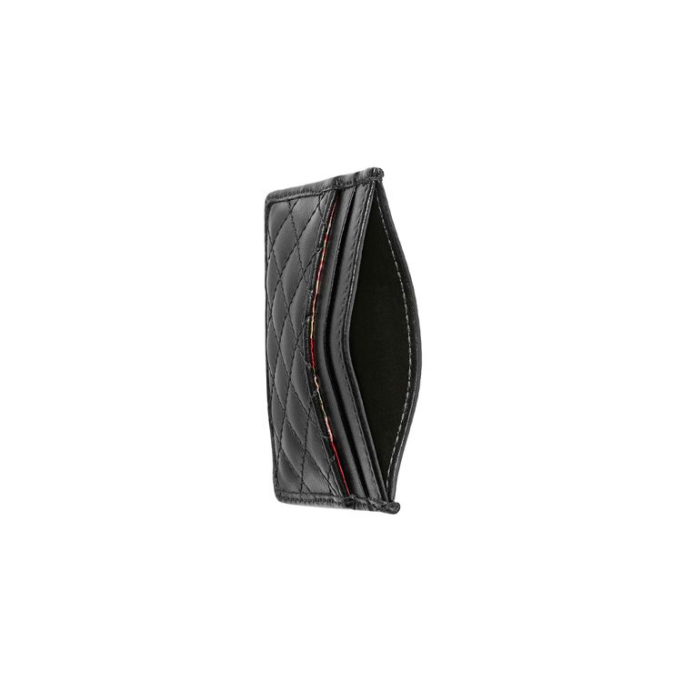 Gucci Gold Logo Striped Webbing Diamond Pattern Leather Card Holder Women Card Holder Black 536454-0YKBT-1060