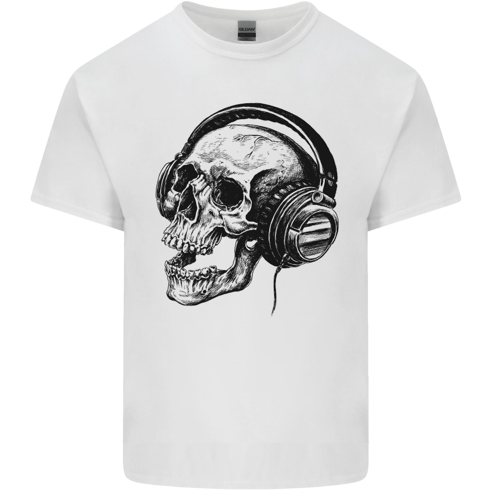 Skull Headphones Gothic Rock Music DJ Mens Cotton T-Shirt Tee Top XXXL