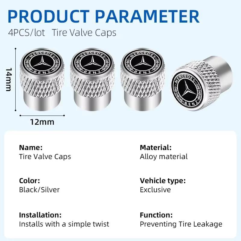4pcs/set Wheel Tire Car Stickers Valve Stem Cap Dust Cover For Mercedes-Benz C-Class W202 W203 W204 E-Class W221 Accessories