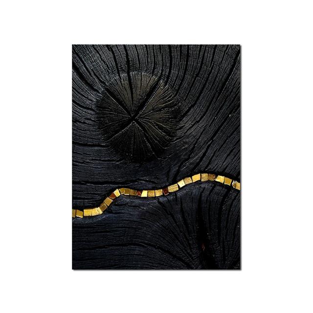 Canvas Painting Nordic Abstract Golden Black Annual Ring Poster and Print Wall Art Picture for Living Room Home Decoration No Frame