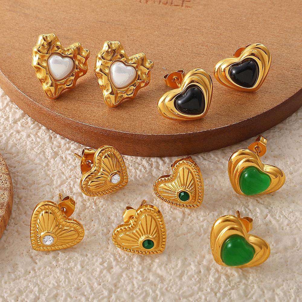 French Retro Love Color Diamond Stud Earrings Stainless Steel Gold-Plated Personalized Multi-Style Stud Earrings Women