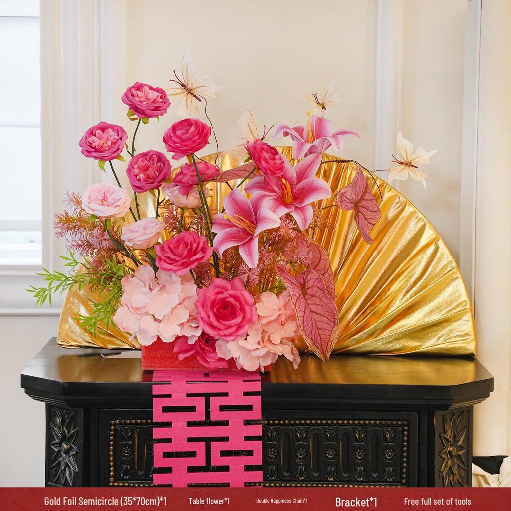 Double Happiness Pink Floral Wedding Room Decoration Set for Bedroom and Living Room