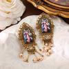 Medieval Retro Court Style Temperament Imitation Pearl Necklace Fringed Stud Earrings Replica Ethnic Style Earrings