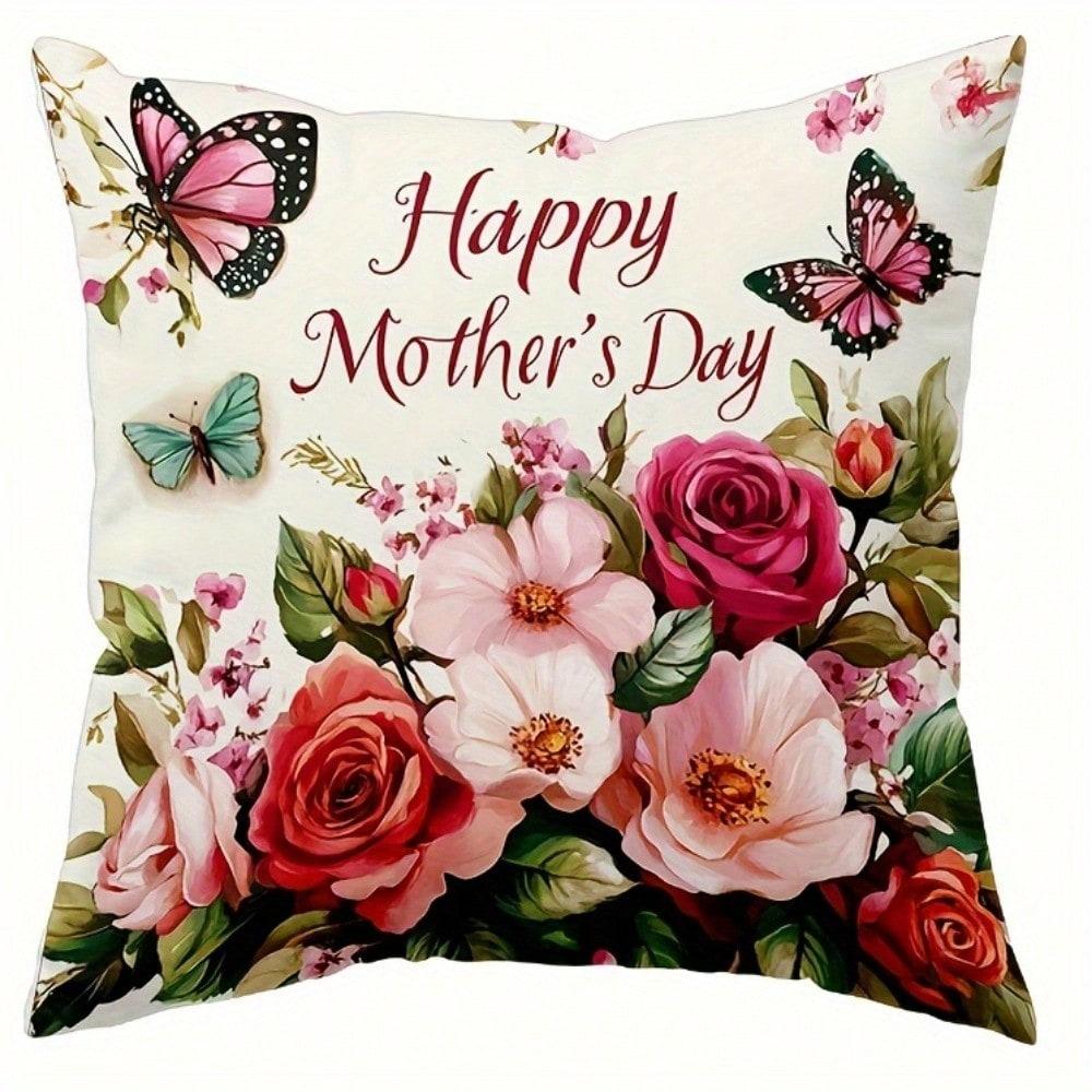 Mothers Day Floral Butterfly Pillow Cover Decorative Cushion Cover Soft Comfortable For Sofa Living Room Bedroom Home Decor Gift