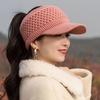 Knitted Hat Empty Top Plush Lining Casual Peaked Stretchy Keep Warm Solid Color Autumn Winter Women Sports Cap for Outdoor