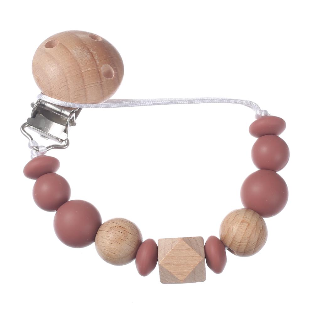 New Baby Pacifier Chain Clips Wood Silicone Round Octagonal Beads Teething Chain For Infant Appease Soother Dummy Holder Clip