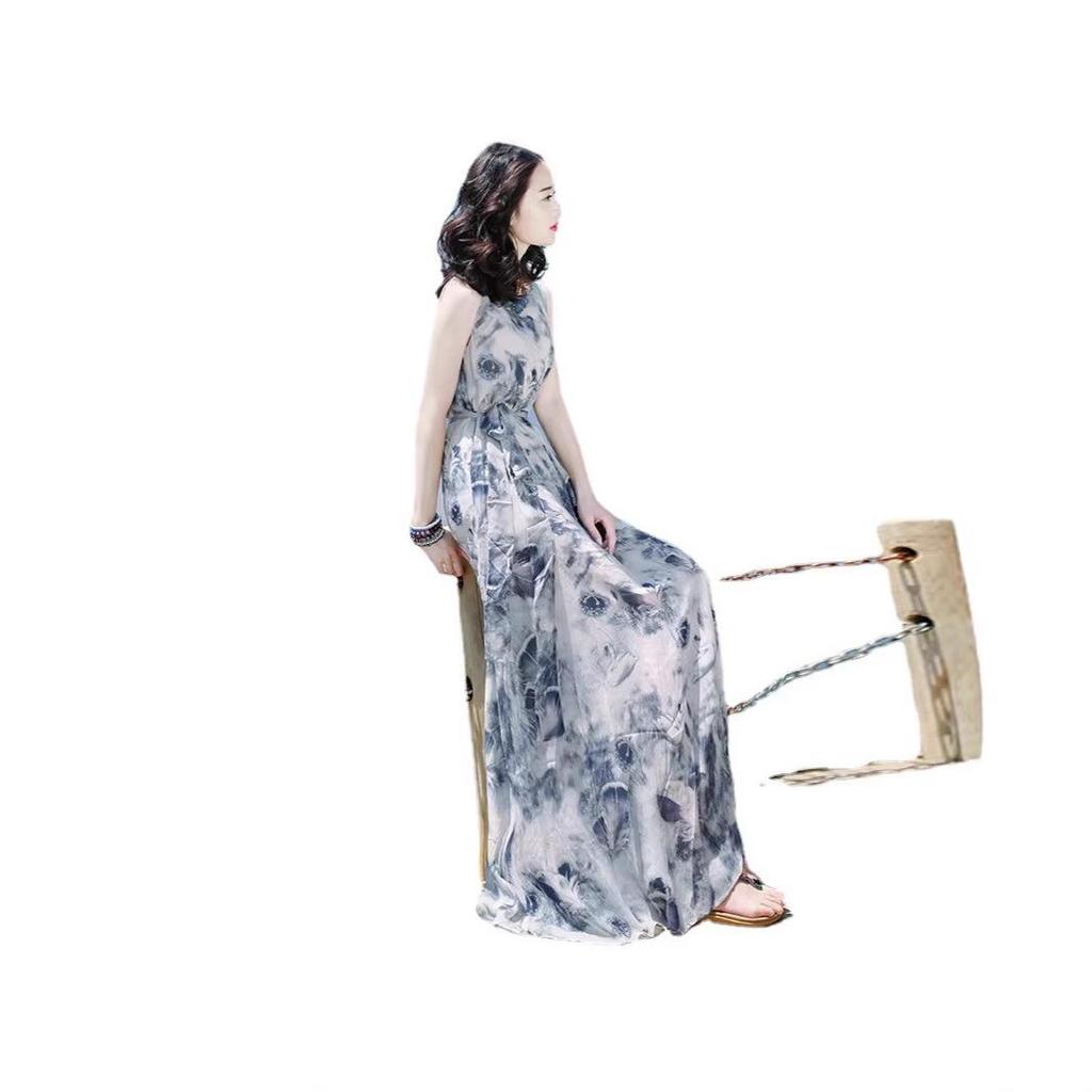 2025 Women's Early Spring Bohemian Ink Print Beach Dress