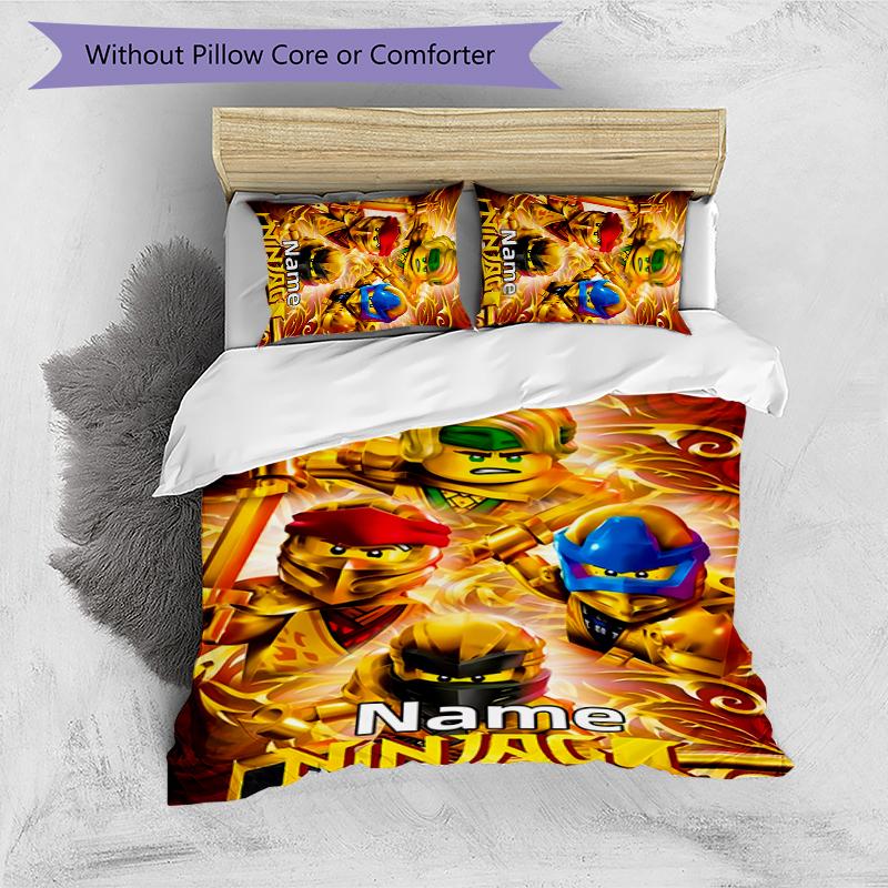 3pcs Custom Name Cartoon Lego Ninjago Bedding Set Duvet Cover Closure Includes 1 Duvet Cover & 2 Pillowcases for All Seasons Bedroom Decor