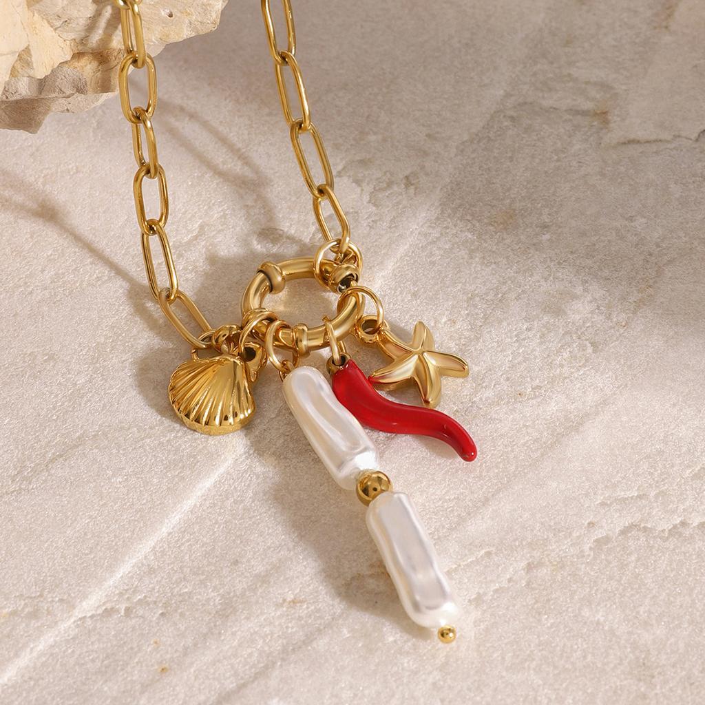 European and American stainless steel ocean water bracelet neck chain design sense pearl pendant necklace fashion