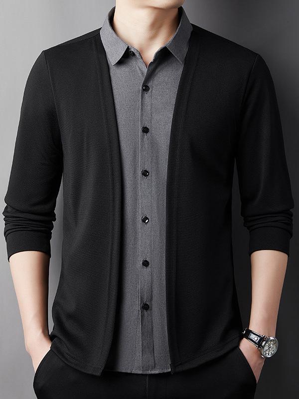 Autumn Two-in-One Cardigan: Long Sleeve Knit Shirt with Turn-Down Collar for Casual Wear