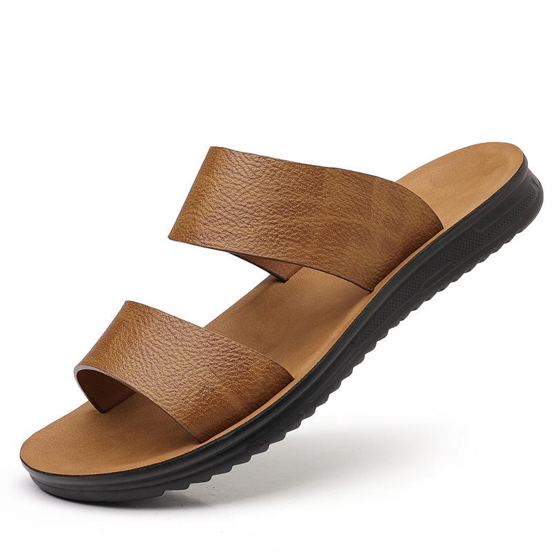 Summer New Shoes for Men Fashion Slippers Leather Casual Slides Street Cool Beach Shoes Man Sandals