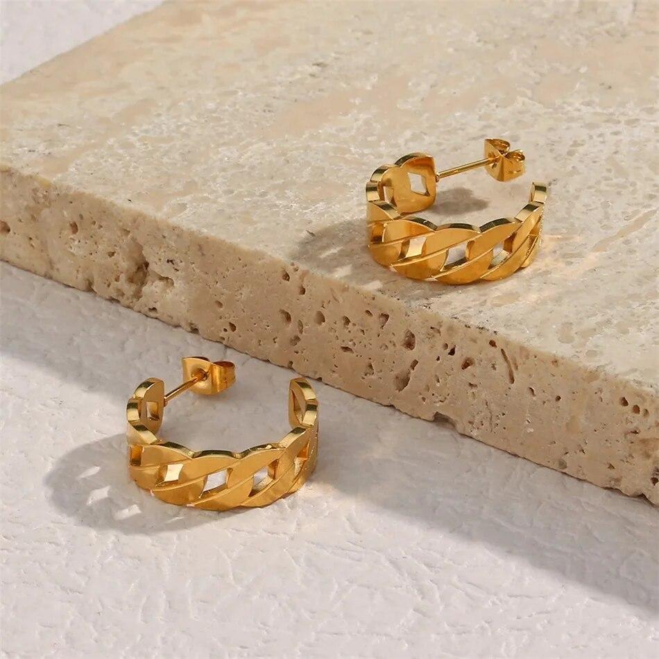 EManco Orecchini a Cerchio con Catena in Acciaio Inossidabile per Donna Moda Gioielli Coreani Ragazza Temperamentale Indossabili Quotidiani orecchini