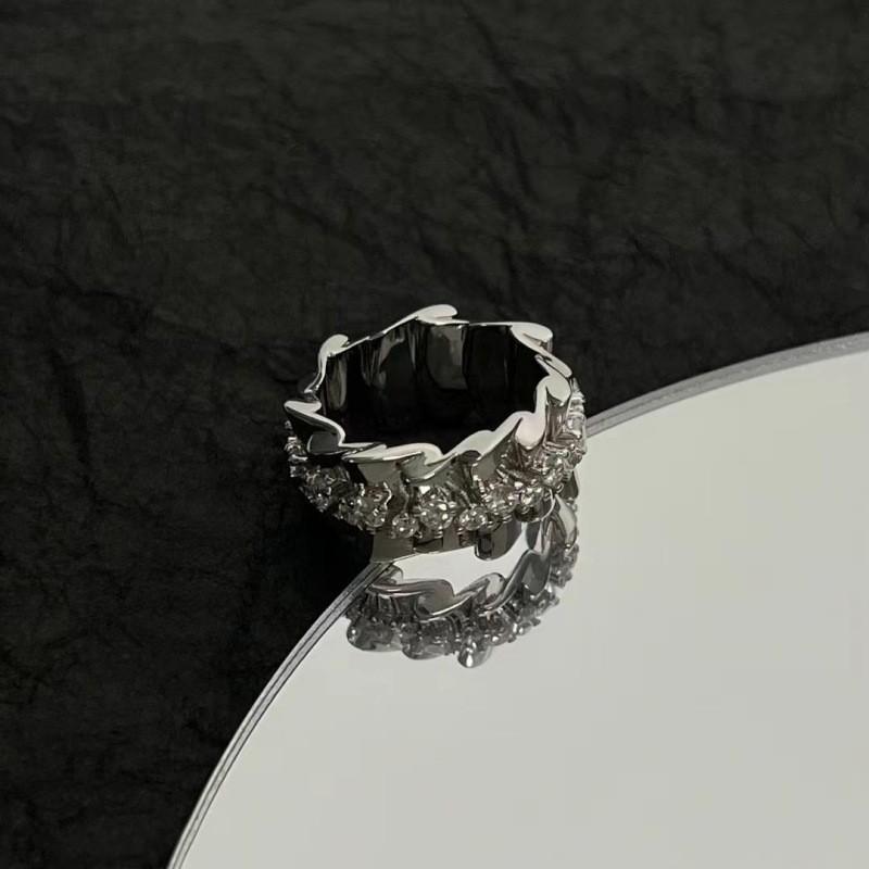 Irregular Diamond-set Ring Ring Women's Niche Design Simple and Versatile Accessories Ring Tide