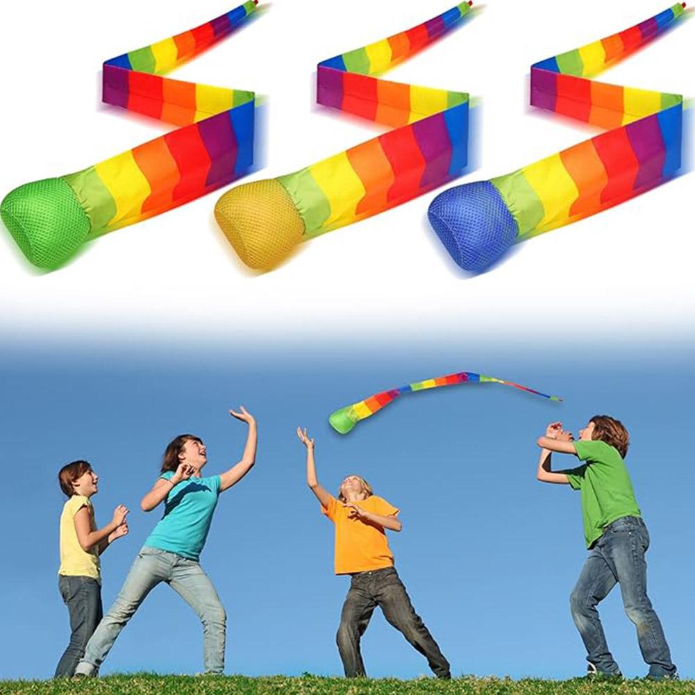 Sensory Flow Star Throw Ball Soft Fabric Long Tail Sandbag Throwing Toy Rainbow Color Tailed Catch Ball Outdoor Sports Games