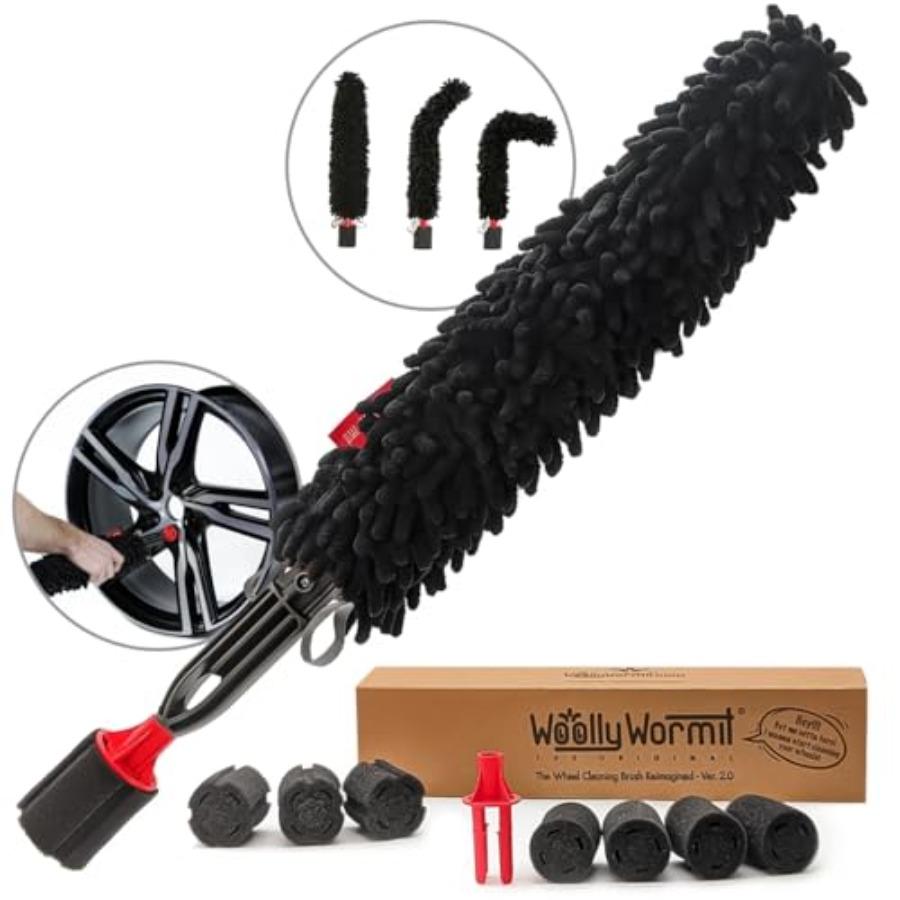 Wheel Cleaning Brush Car Detailing Kit - Rim Brush, Lug Nuts and Wheel Cleaner Brush Car Wash Kit -Tire Brushes for Cleaning Ri BlackRed