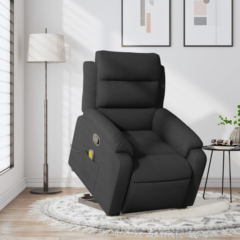 Massage Recliner with Rising Function Black Fabric