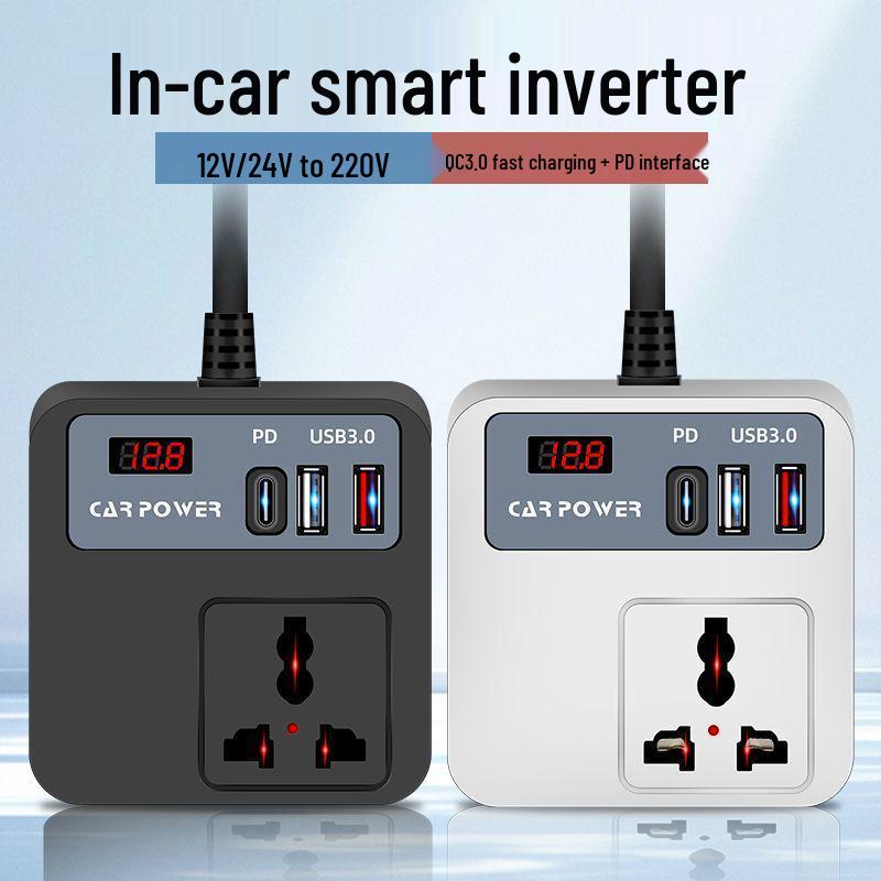 Universal Car & Truck Power Converter: 12V/24V to 220V Inverter with Fast Mobile Charging