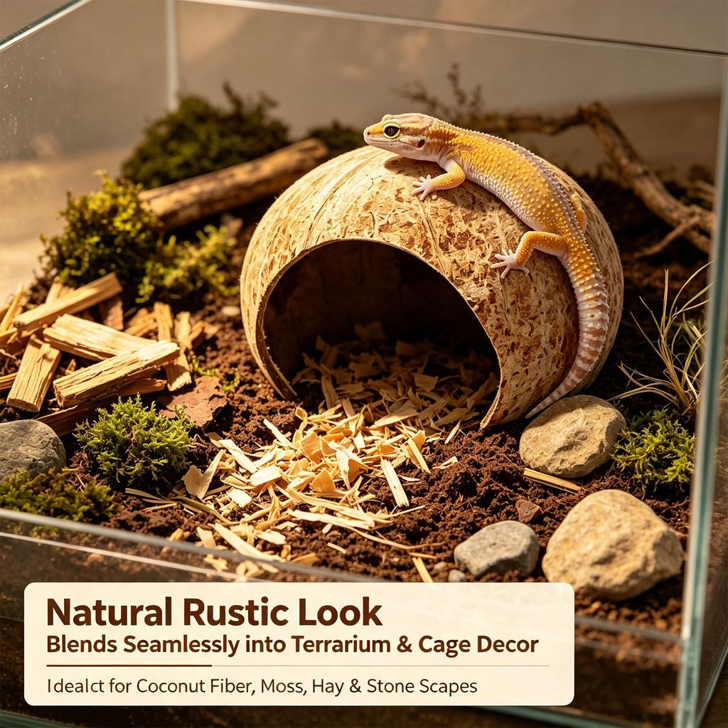Natural Coconut Shell Hamster Nest Sturdy Coconut Leopard Habitat Bite-resistant Small Pet Toy Crawling Perching Tank Decoration