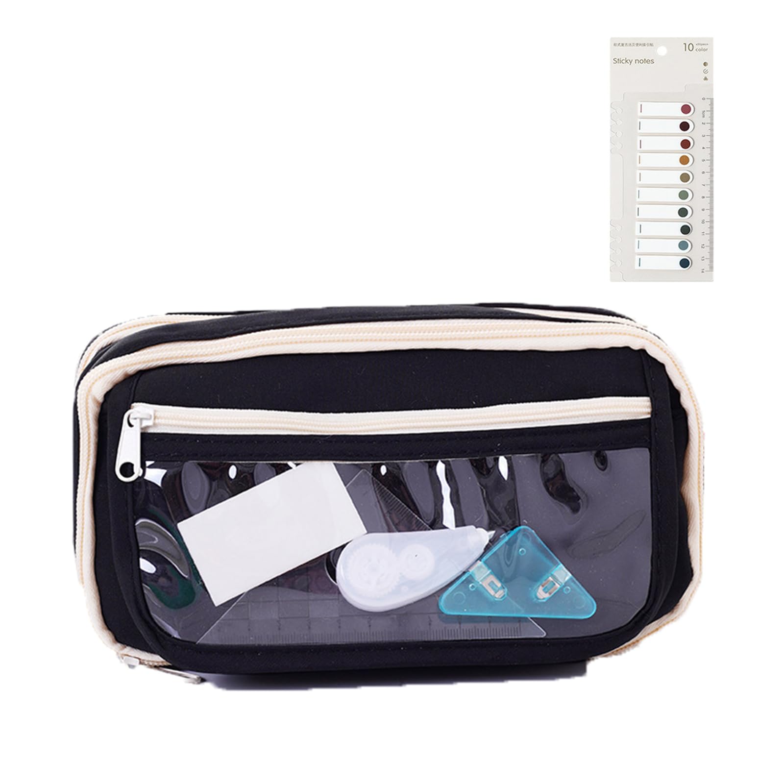 

Large Capacity Pencil Multifunctional Storage Bag for Makeup and Small Pen Pouch with Sticky Case for Elementary School Middle School High School чёрный