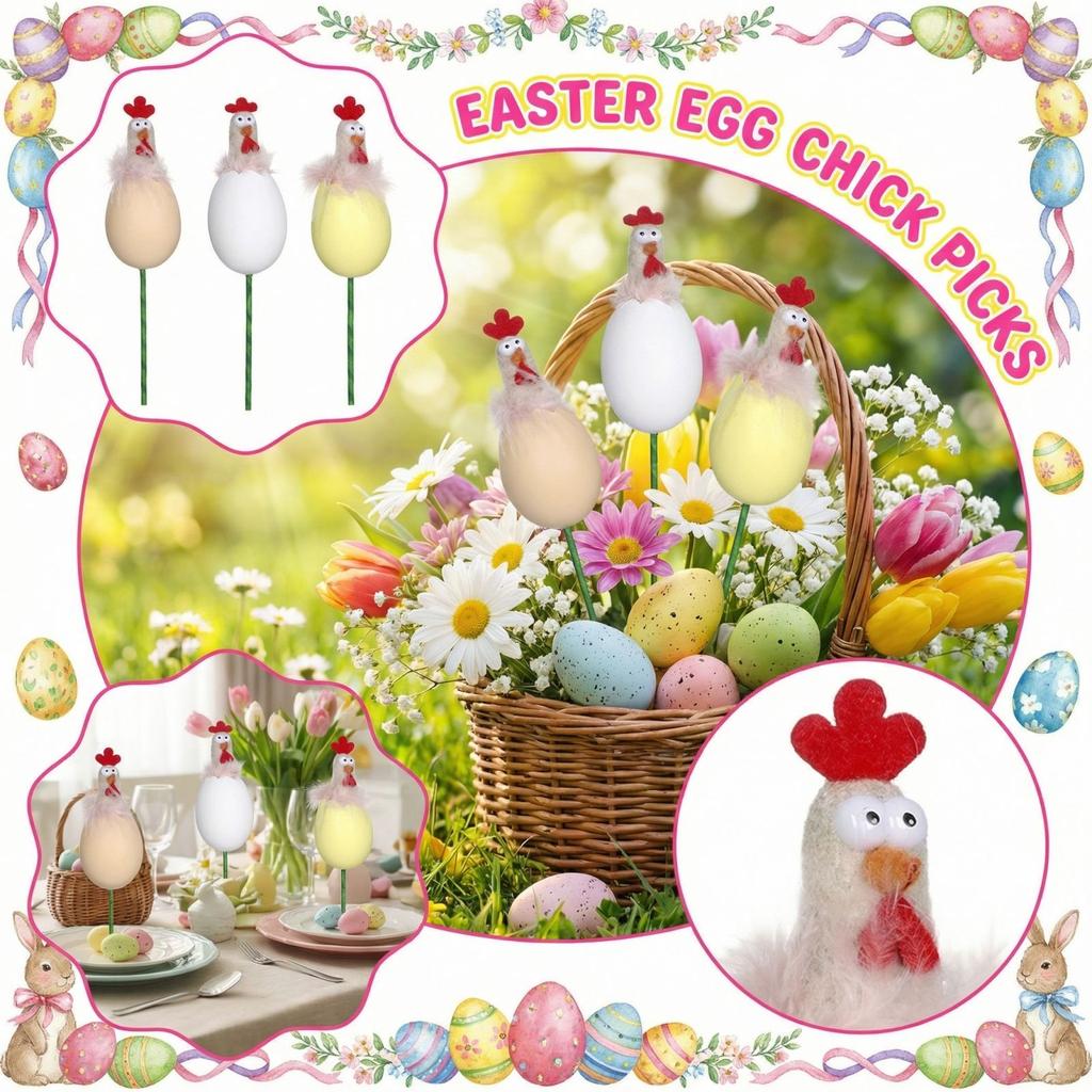 Påskdekoration Kreativ Liten Kyckling Blomsterarrangemang Stjälkar