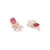 Wine Color Stone Kundan Pearls Layer Yellow Gold Drop Earring For Women