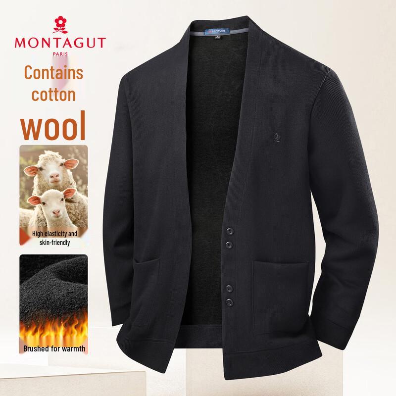MONTAGUT Men s Lamb Wool Blend Brushed Knit Cardigan M
