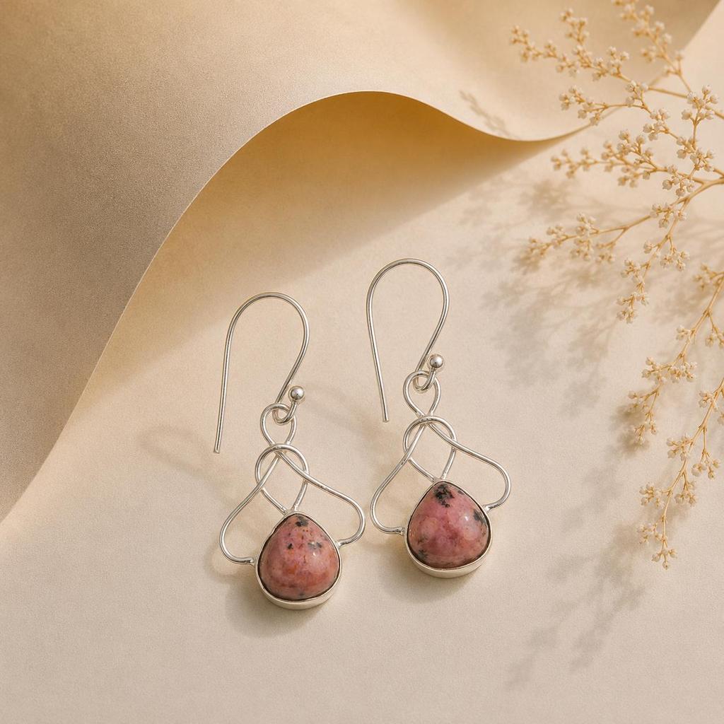 Natural Black Rhodonite 925 Sterling Silver Handcrafted Jewelry Designer Earrings 1.50" For Her EE-2-33