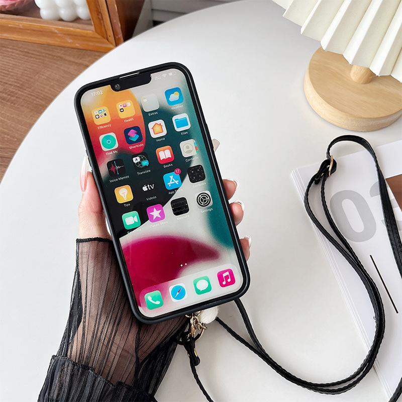Apple 17Promax Mobile Phone Case Is Suitable For Apple 16 Messenger Rope 15 Wallet Card Bag 13 Smiley Face Silicone Fine Hole Xr.